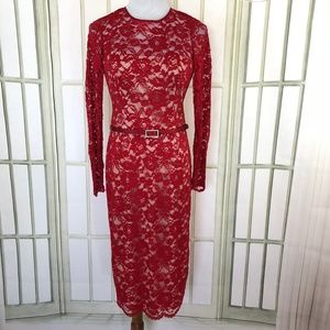 Maggy London Red Lace Long Sleeve Dress